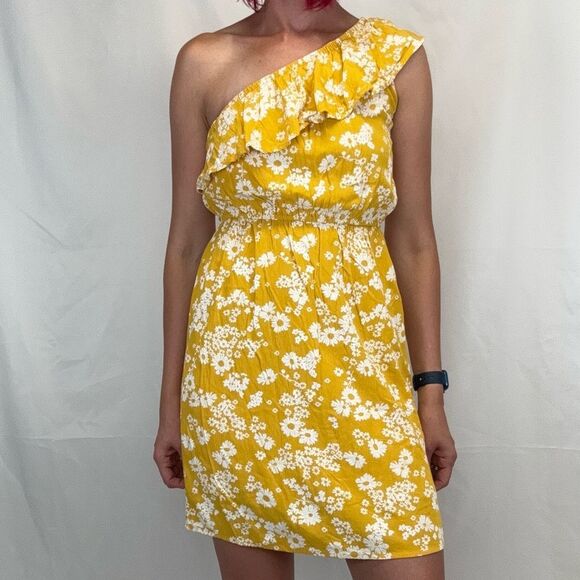 Old Navy Women's One Shoulder Floral Dress S SM Small ST TALL Yellow White Loose - Picture 1 of 13